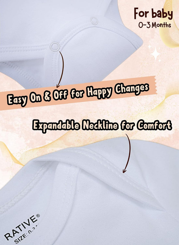 White Baby Onesies, Breathable Long Sleeve Bodysuits, 4 Pack, 0