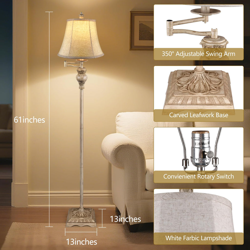 Vintage Floor Lamps, Traditional 350° Adjustable Swing Arm Farmhouse Floor Lamp, Rustic Standing Lamp Pole Lamps for
