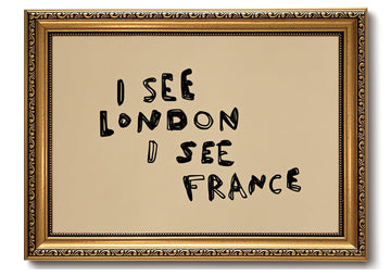 I See London I See France Bathroom Sign, Gold Framed Wall, 12x16 Inch