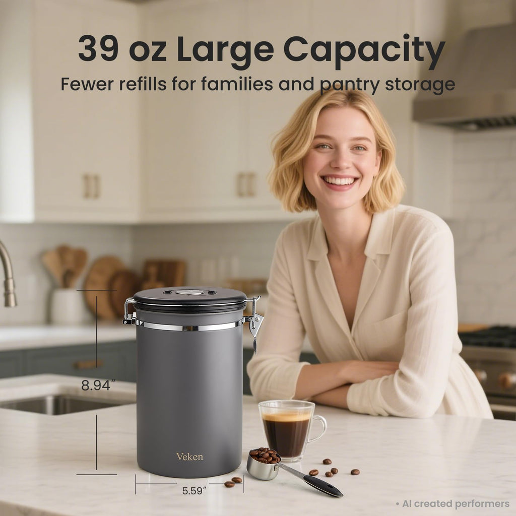 Coffee Canister,39OZ, 2.2lbs,Large Airtight Stainless Steel Container