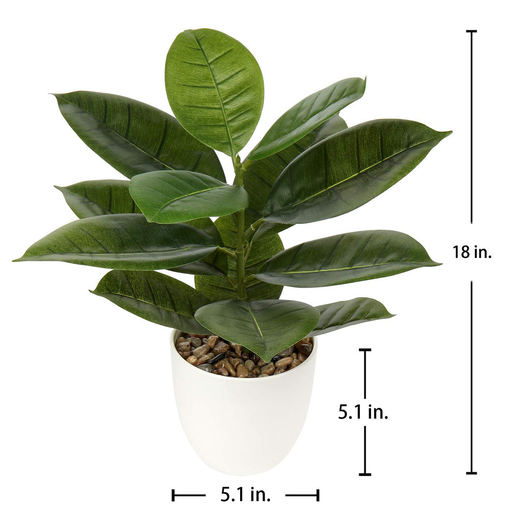 18'' Tall Artificial Plants Fake Fiddle Leaf Fig Houseplant Realistic Faux Indoor Plant in White Pot Table Decor