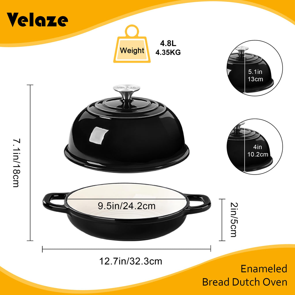 5 QT Enameled Cast Iron Dutch Oven for Bread Baking with Dome Lid
