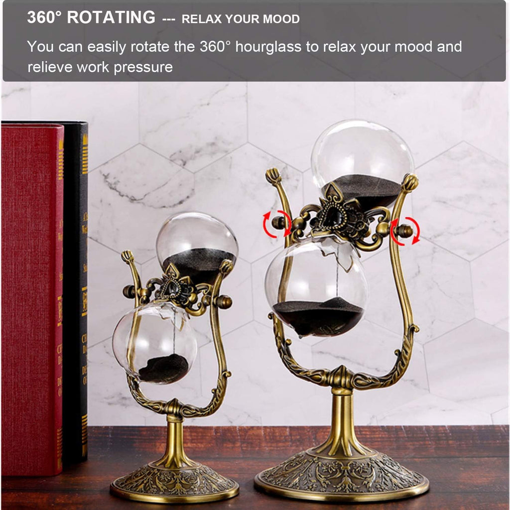 Vintage 60 Minute Hourglass Sand Timer, Large Brass Engraved Rotating Sand Clock Stand, Unique Metal SandWatch 60