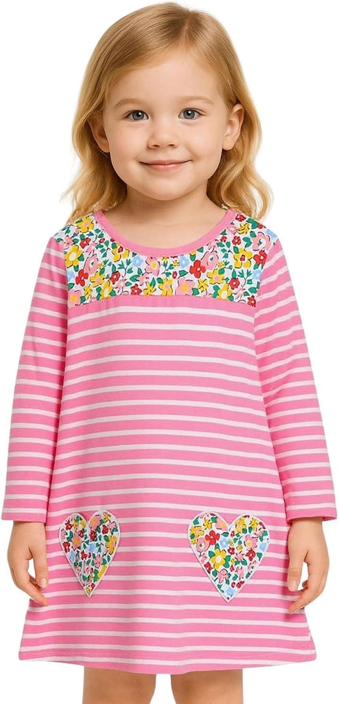 Toddler Girl Long Sleeve Dress Stripe Rainbow Christmas Easter Cotton Casual Tunic Playwear Basic Shirt Party Dresses