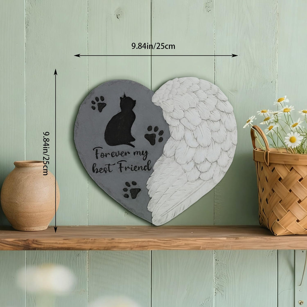 Landoraloria Cat Memorial Stepping Stone 10" Heart with Wings Outdoor Pet Grave Marker Cement Garden Remembrance