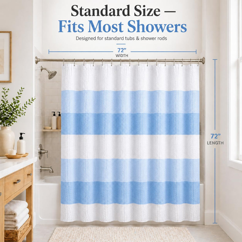 Ombre Waffle Weave 70 x 72 Blue Textured Fabric, Hotel Style Waffle Weave Bathroom Curtain, Water Resistant
