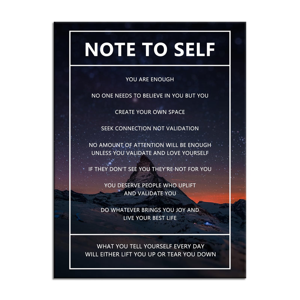 Note to Self Motivational Canvas Wall Art Snow Mountain Starry Sky Inspirational Poster Inspiring Canvas Painting