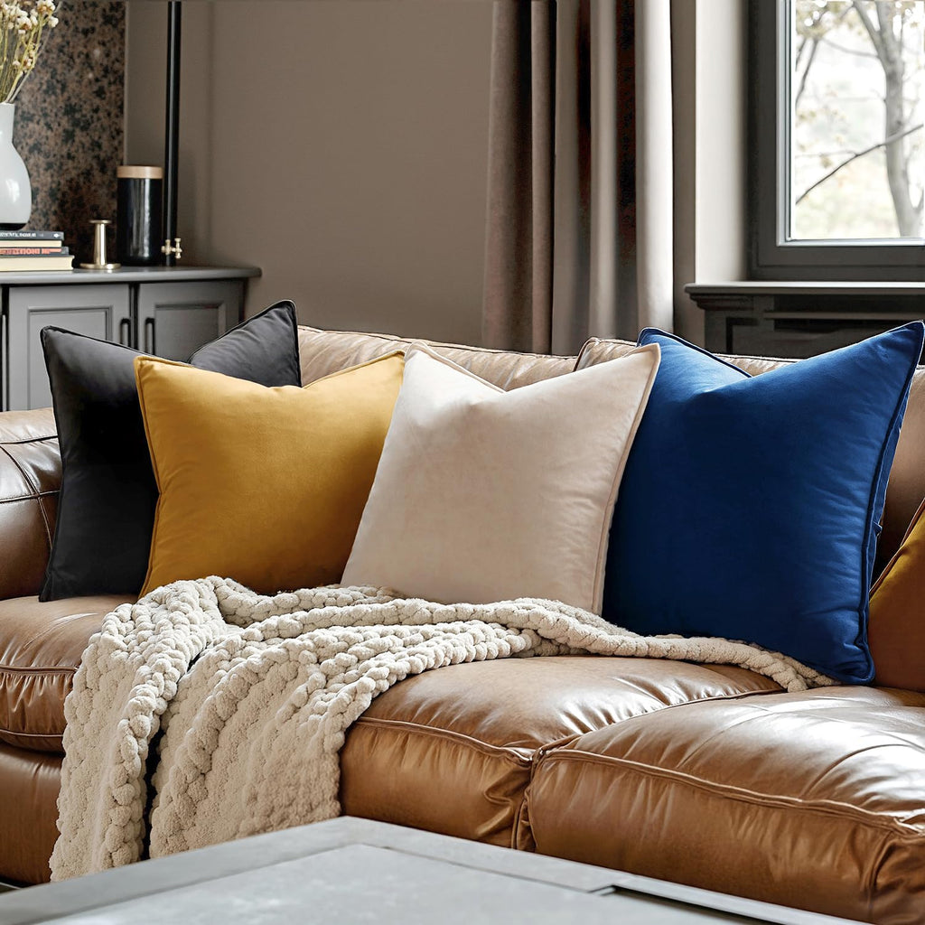 Decorative Navy Blue Velvet Throw Pillow Covers for Couch 18x18 Inch