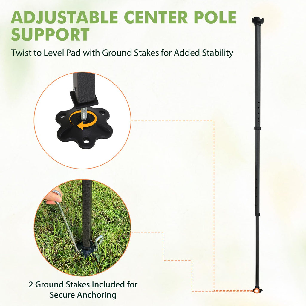 10x10 Pop Up Walk in Greenhouse, Support Pole, Gable Roof, Green