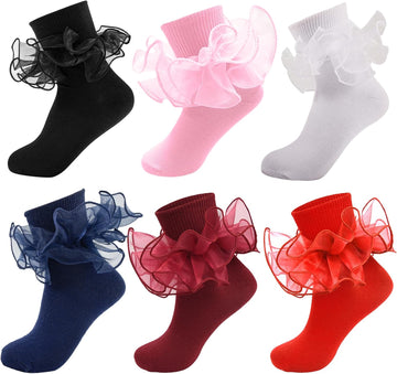 Double Lace Turn Cuff Frilly Church Dress Socks