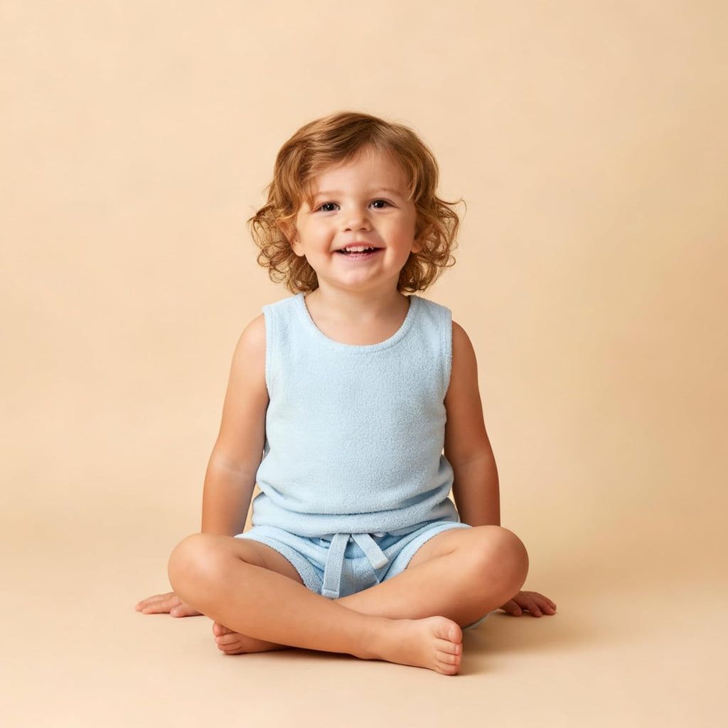 Certified Organic Cotton Spring Summer Top & Bottom Set for Baby & Kids- Light Blue, 18-24 Months