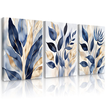 Blue Botanical Wall Art Abstract Leaf Canvas Prints Decor Modern Plant Wall Art Minimalist Hallway Botanical Painting