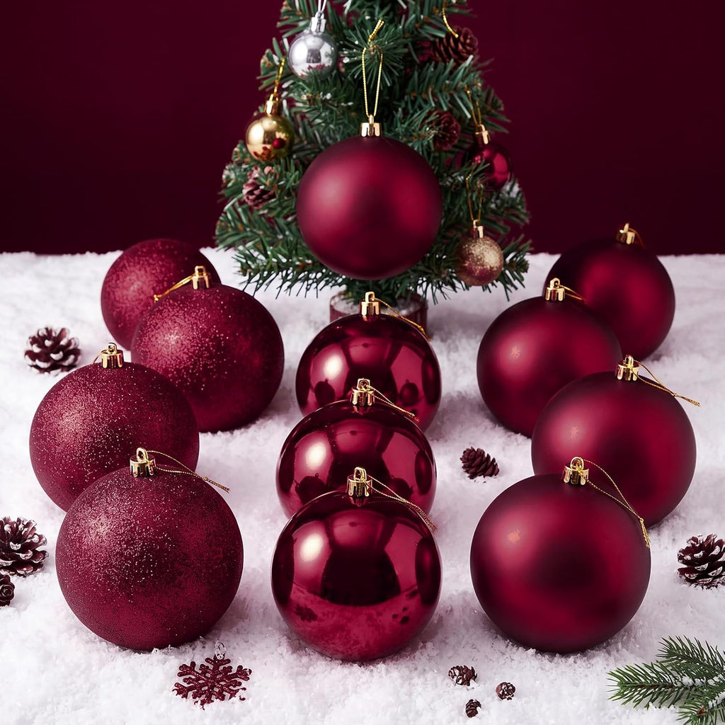 8 Pcs 6" Burgundy Christmas Tree Plastic Ball Ornaments
