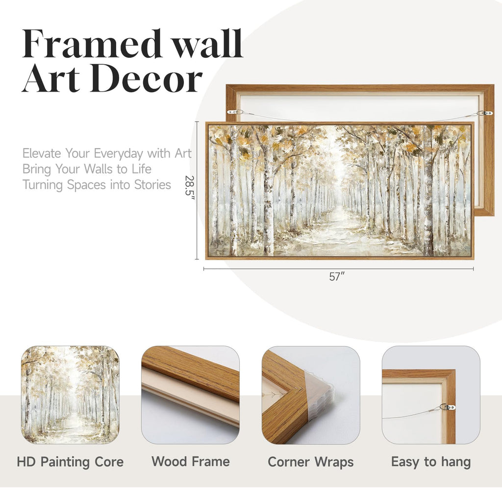 Framed Birch Tree Forest Landscape Wall Art, 60x30 Inch