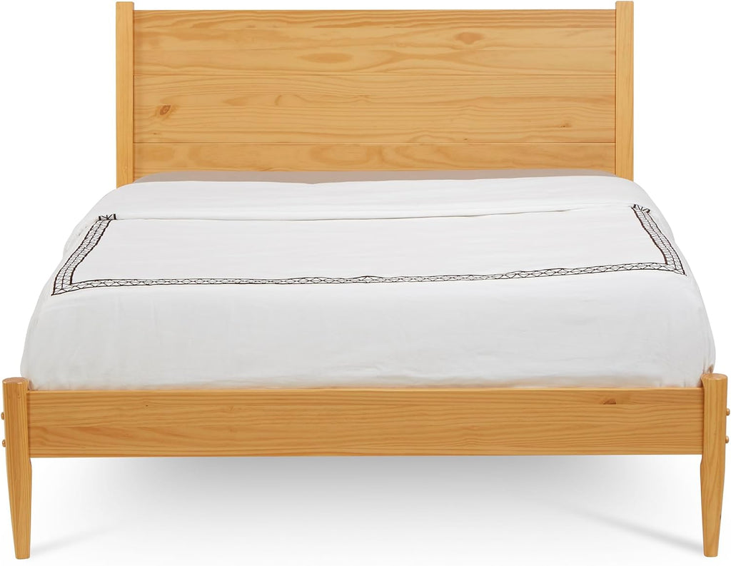 Mid Century Solid Wood Platform Bed Queen Size ‐ Scandinavian Oak Finish