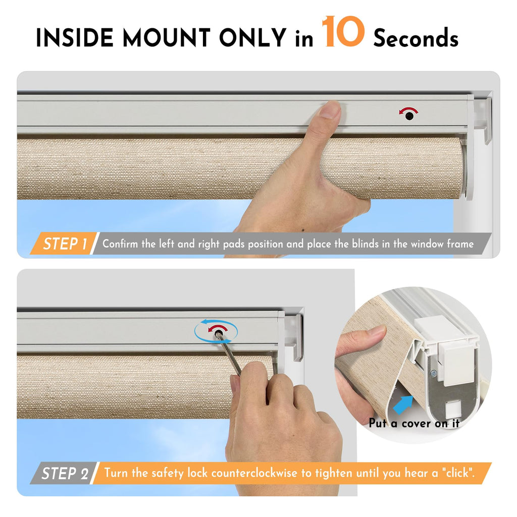 Smart Motorized Blinds with Remote, No Drill Automatic Roller Shades for Indoor Windows, Light Filtering Linen