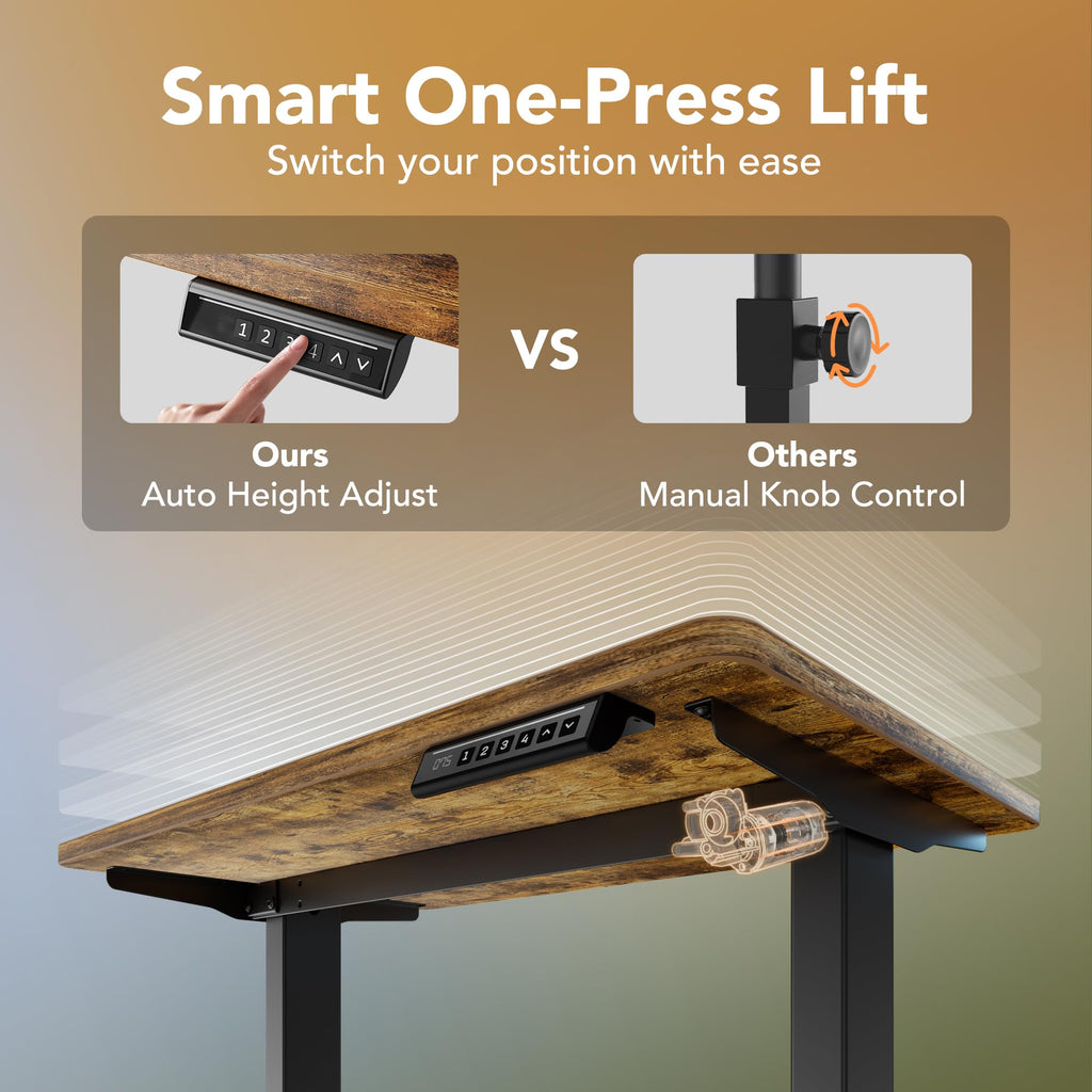 32x19 Inch Small Electric Standing Desk, Adjustable, Rustic Brown