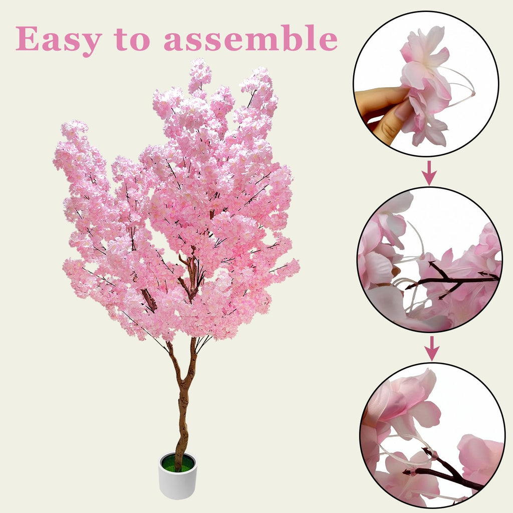 Cherry Blossom Tree 7ft, Pink Artificial Cherry Tree Fake Pink Tree for Wedding Party Home Living Room Decor