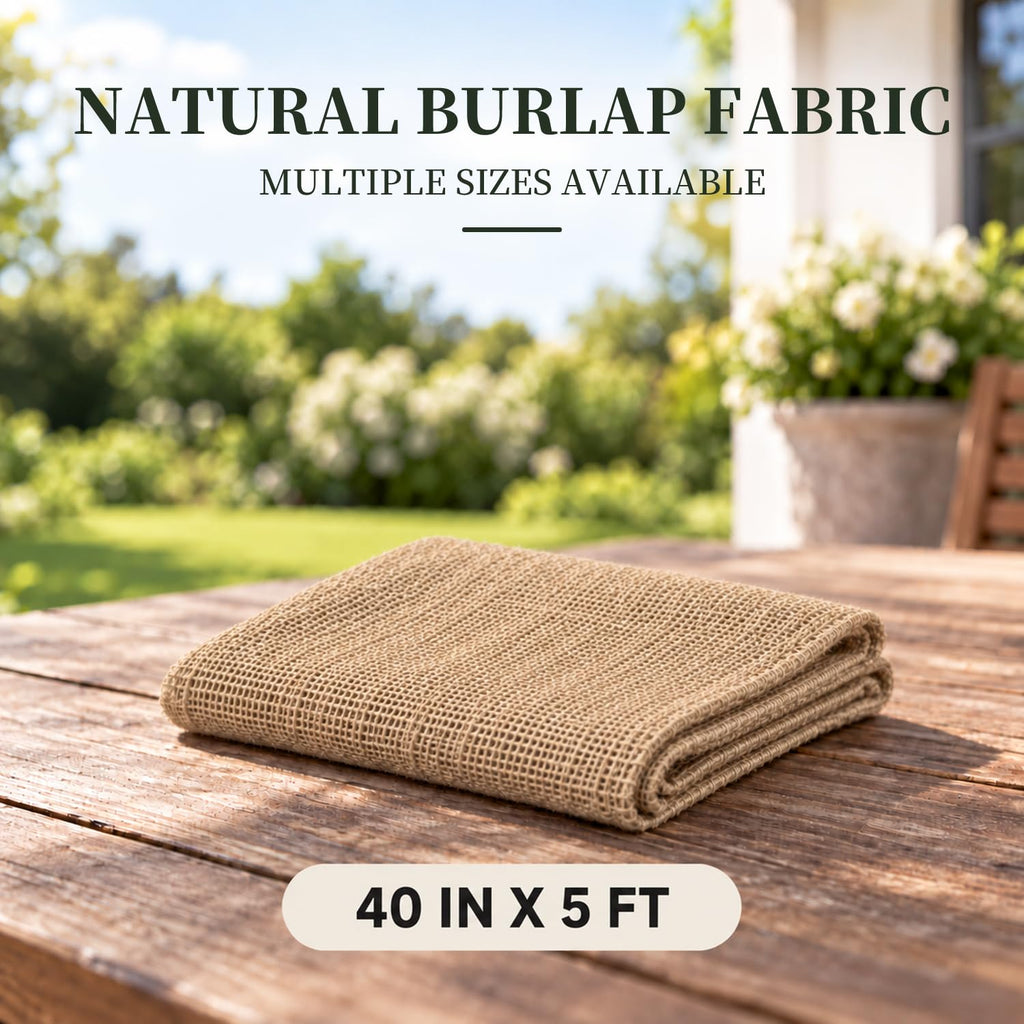 Burlap Fabric Roll, Natural Jute Breathable & Durable, 40 in x 5 ft