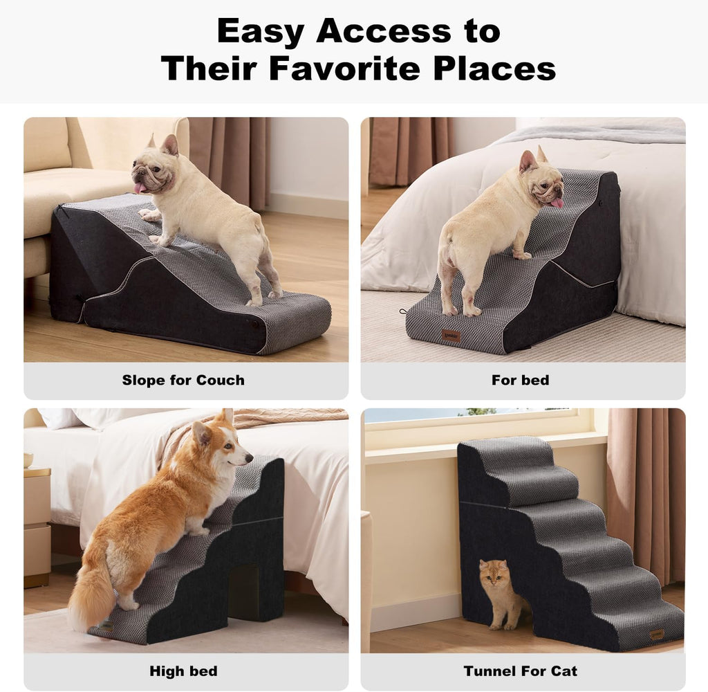 Dog Ramp for High Beds with Tunnel, 29" H 6 Steps for Large Dog
