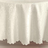 Portofino Scalloped Damask Fabric Tablecloth, 52 x 70 Inch Rectangle, Ivory, Wrinkle and Stain Resis