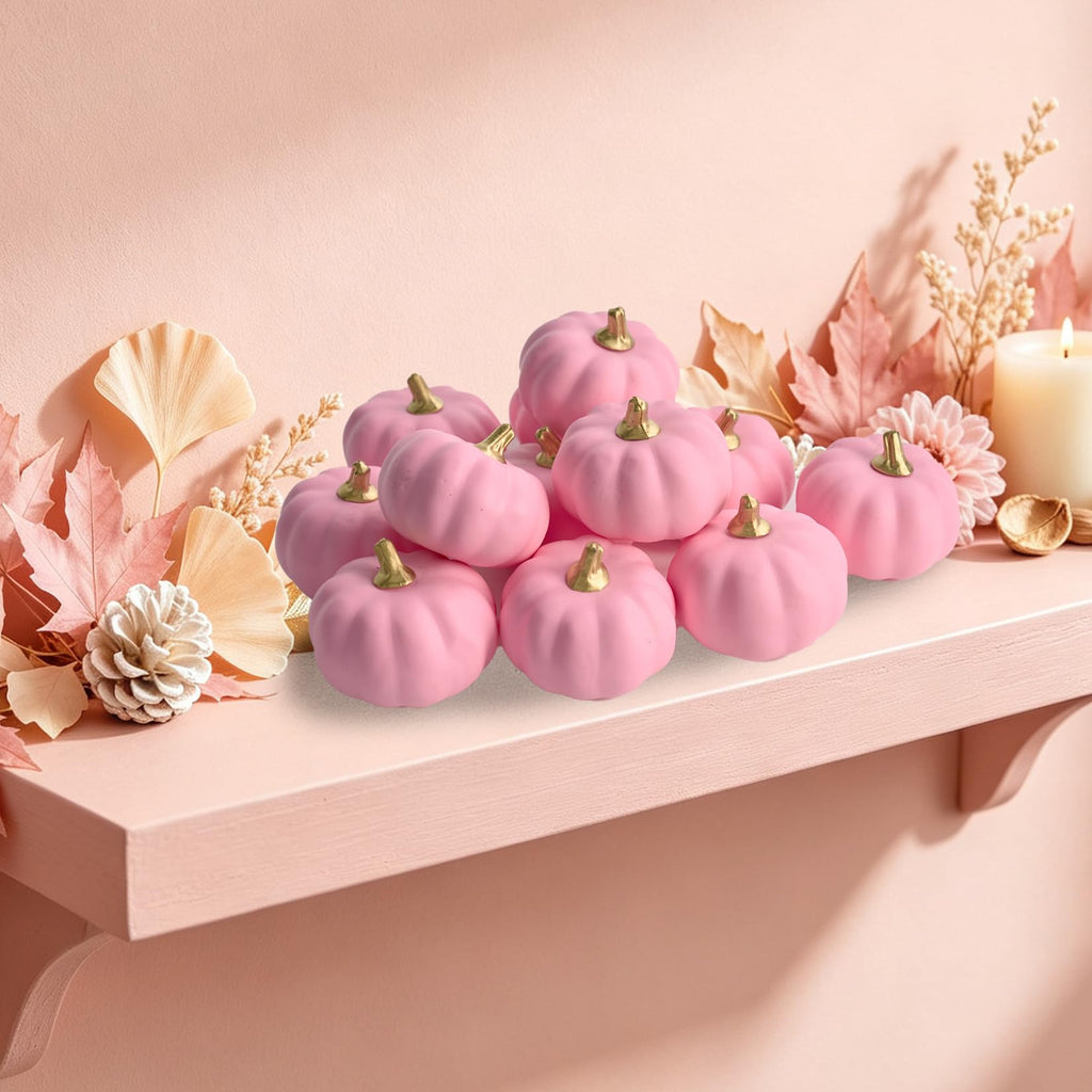 Pumpkin Decor Set of 12 Artificial Fake Faux Foam Pink Pumpkins Rustic Farmhouse Harvest Thanksgiving Mantel Table