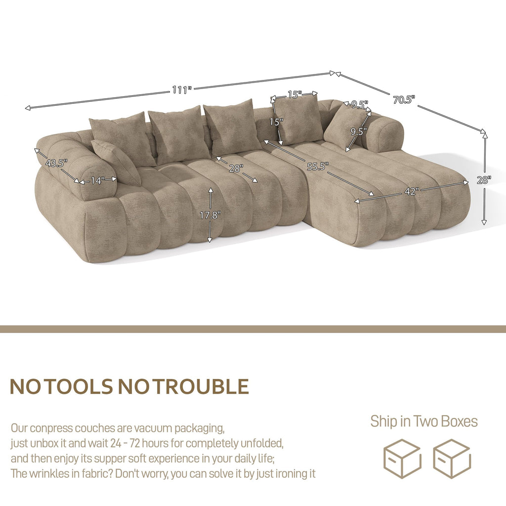 111" Luxury Modern Tight Curved Back, Minimalist Style Comfy Couch Apartment, 4 Seater Modular Sectional with Right