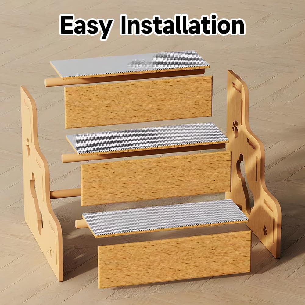 Pet Steps for Small Dogs,Wooden Cat Stairs for Old Cats,Doggy Dog Steps for Bed Couch Sofa Windows,3-Step Ladder