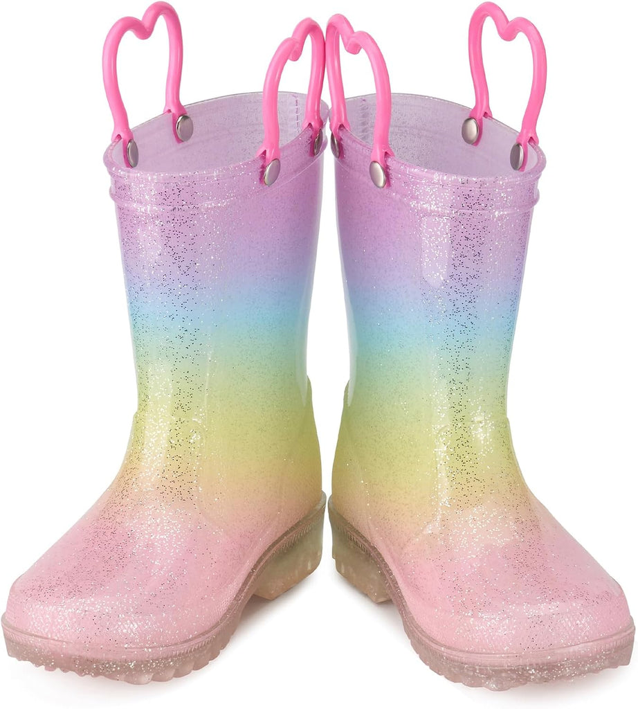 Kids Light-Up Rain Boots Waterproof Shoes with Easy-On Handles