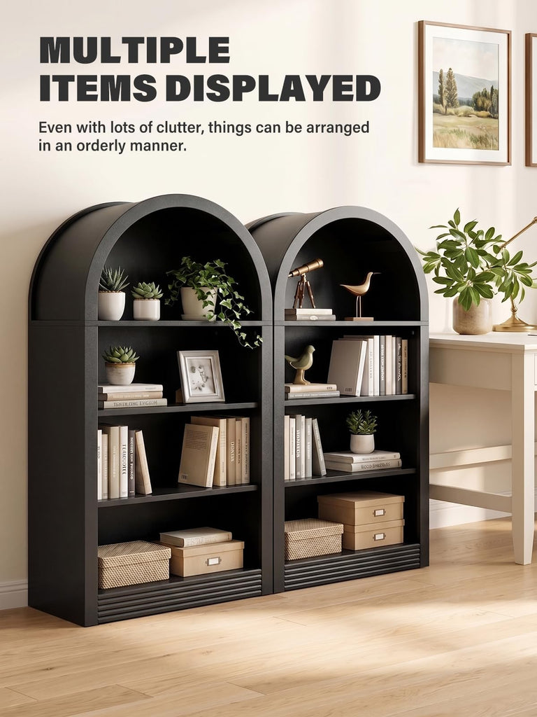 Arched Bookshelf, 47.6 inch Wood Open Bookcase, Black