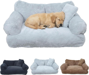 Plush Calming Pet Sofa Bed for Dogs and Cats with Removable Washable Cover, Soft Orthopedic Comfort Pet Couch Bed