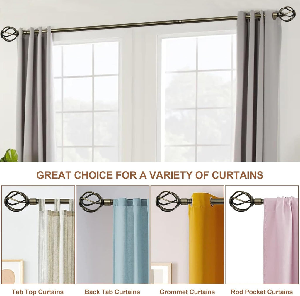 Antique Brass Curtain Rod, 5/8 inch Curtain Rod Set with Twisted Finials Ends, Heavy Duty Drapery Rod
