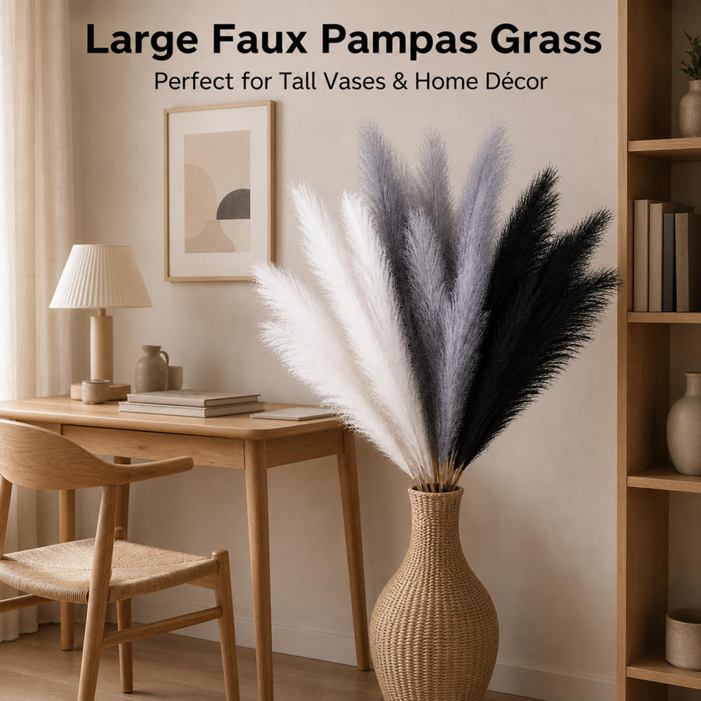9 PCS 45" Artificial Pampas Grass Black & Dark Gray & White