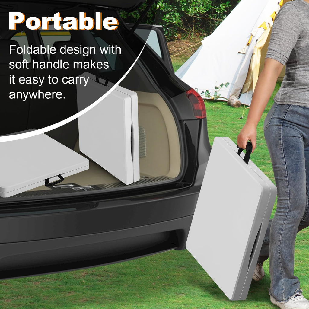 4ft Folding Table, Portable Fold-in-Half Adjustable Height Utility Table for Indoor/Outdoor Use, Durable HDPE &