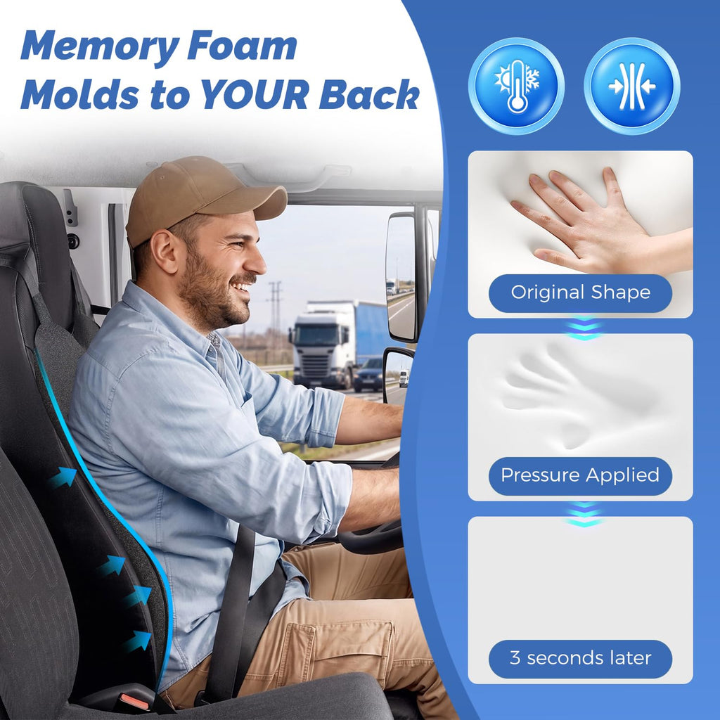 Lumbar Support Pillow for Car - Memory Foam Whole Back Relief