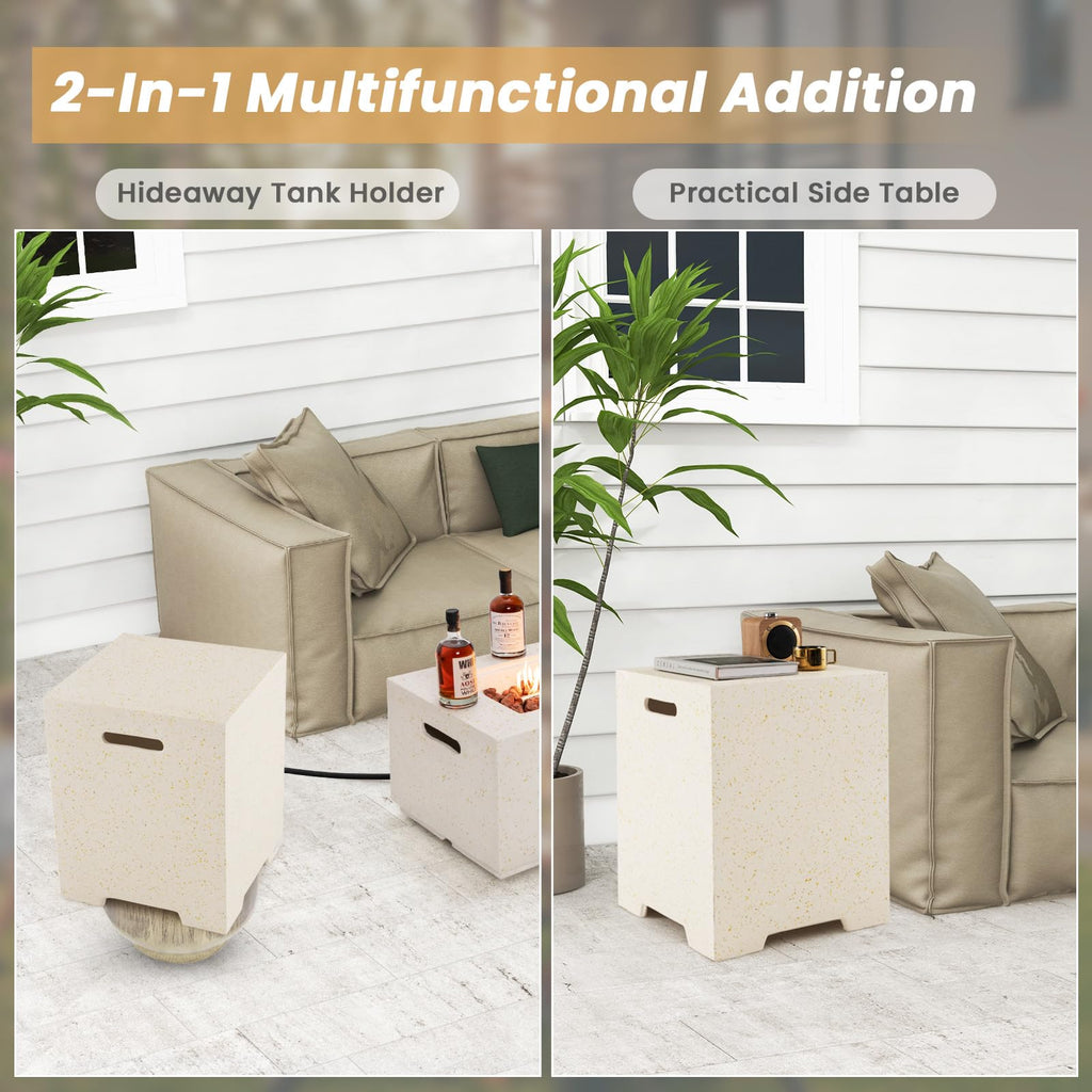 50, 000 BTU Propane Fire Pit Table Set, 42" Terrazzo Fire Pit Table with Hideaway Tank Holder, Stainless Steel Burner