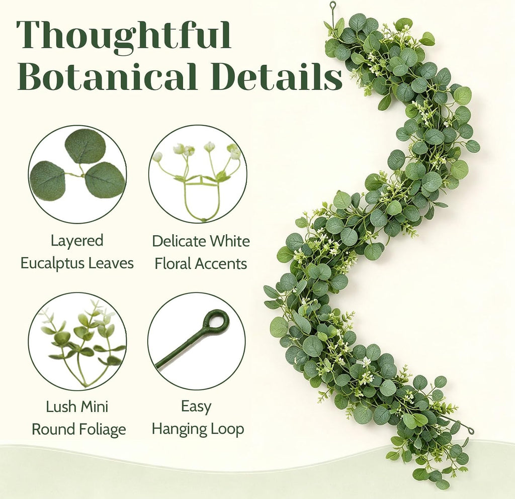 Faux Eucalyptus Garland Artificial Greenery Vine (Eucalyptus) - Set of 4