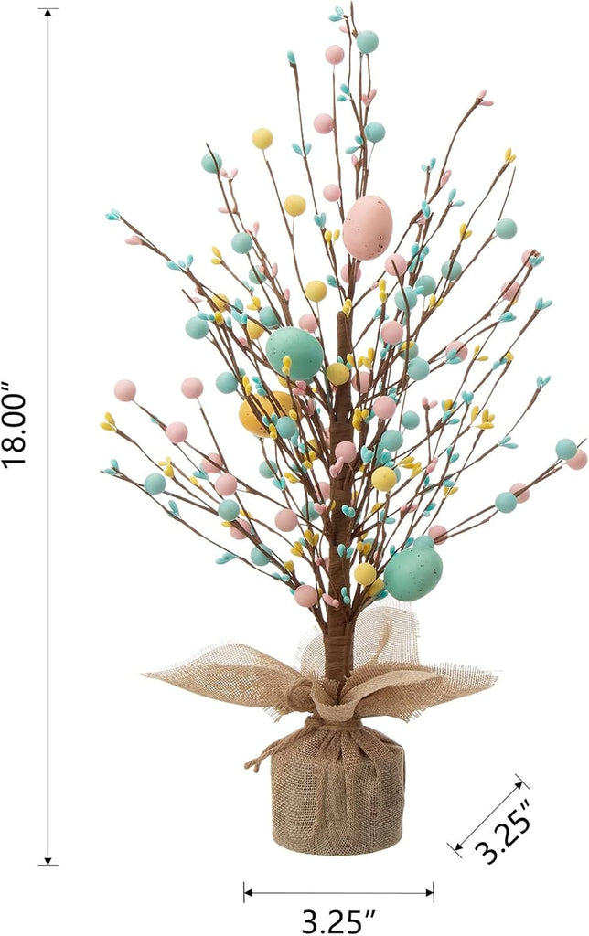 18"H Easter Eggs Table Tree with Burlap Base, Decorative Tree Table Centerpiece for Great Festival Easter Party Home