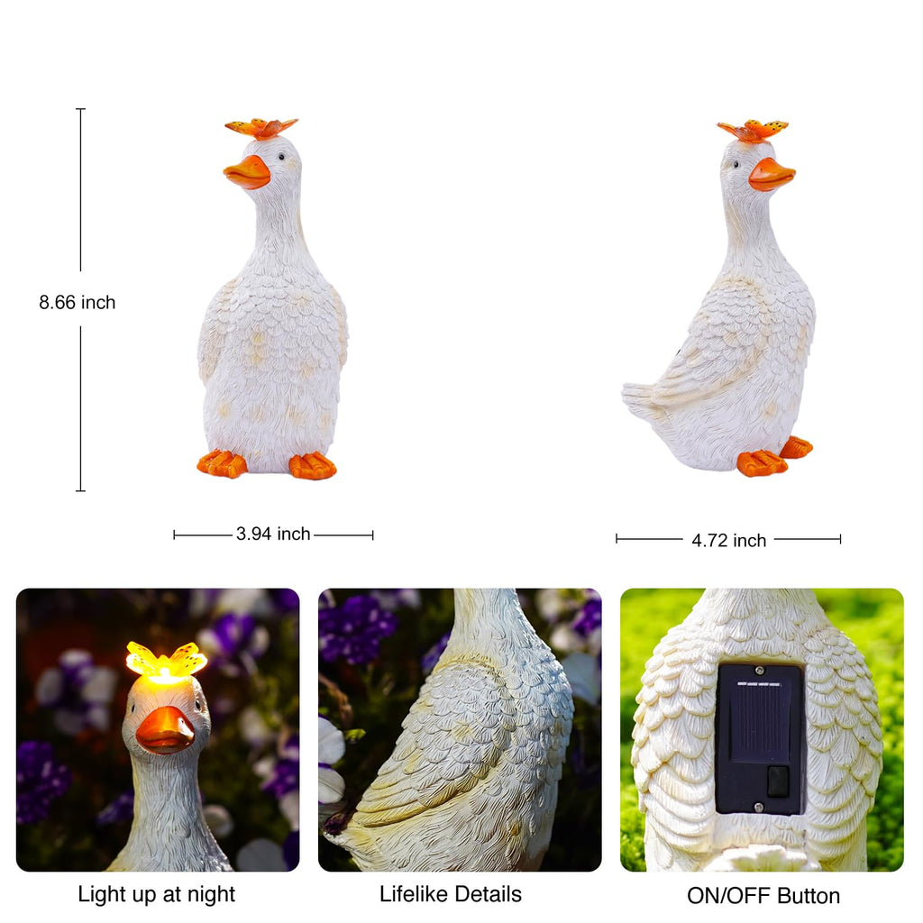 Garden Goose with Solar Butterfly Statue