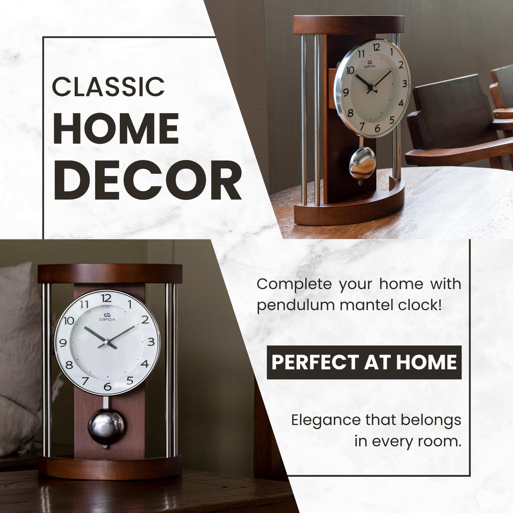 Classic Mantel Clock Home Decoration Boxwood Tabletop Pendulum Hollow Frame Design Mid-Century, Fireplace