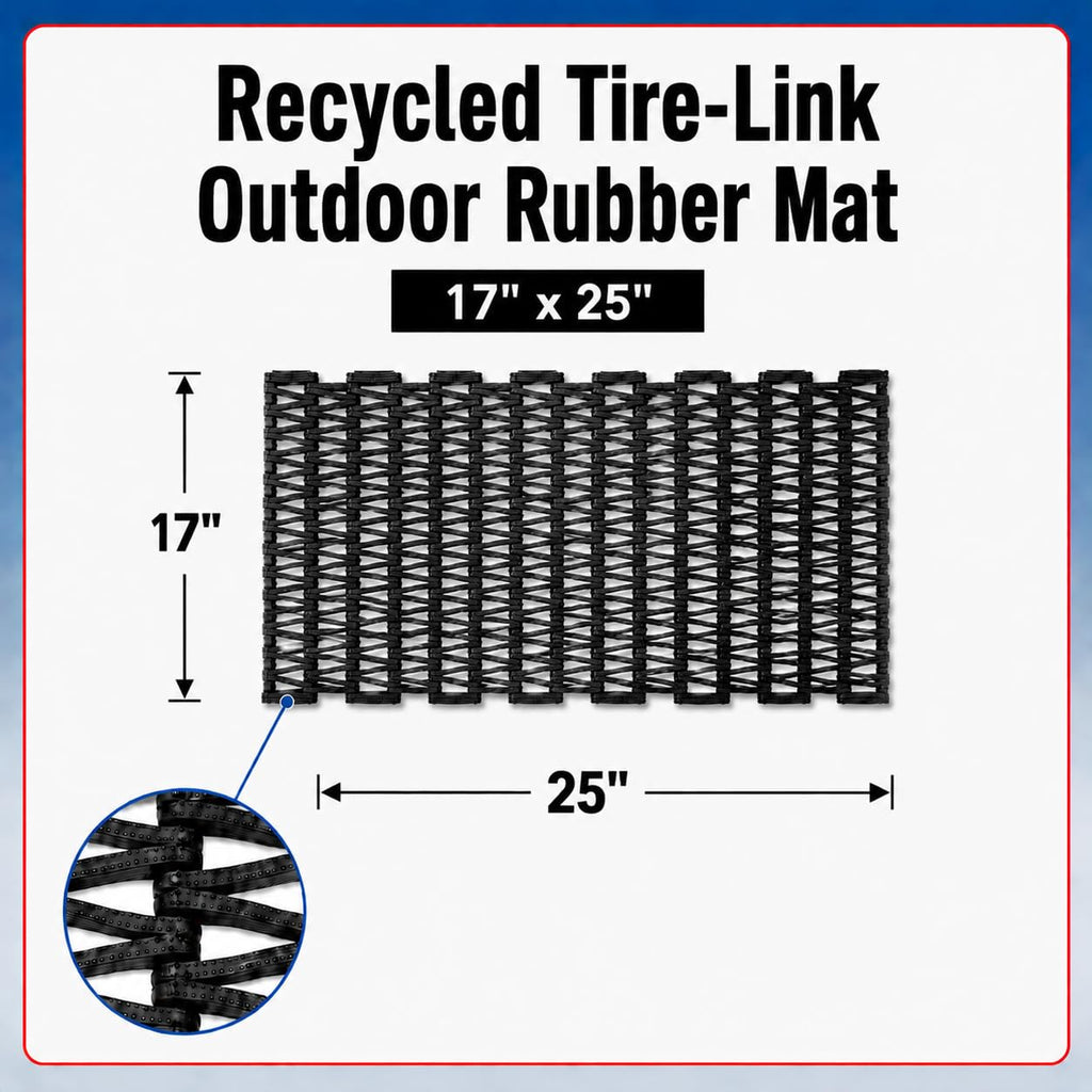 Durite Outdoor Door Mat, Recycled Tire-Link Welcome Rubber Patio or Entrance Front Door Mat, 17" x 25", Heavy Duty