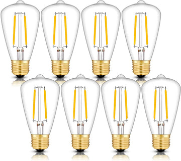 2W Dimmable LED Edison Bulb ST14 E26 3000K Soft White, 8 Pack