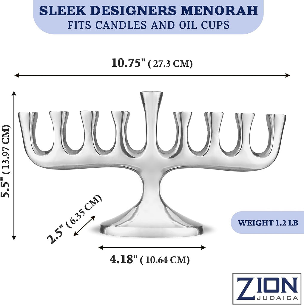 Zion Judaica Stunning Sleek Designers for Hanukkah High Polished Traditional Candle and Oil Chanukiah Classic