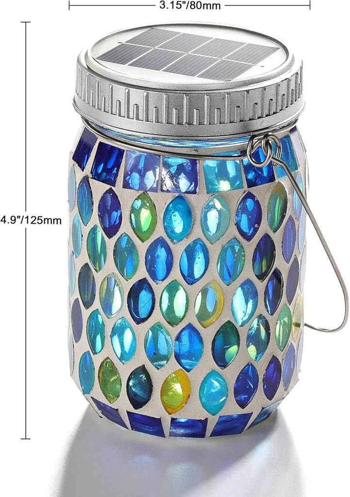 2 Pack Mosaic Lanterns Outdoor Waterproof with 215% Larger Solar Panel, Never Rust Lids, True Capacity Battery- Solar