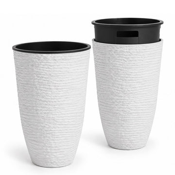 21" H White Tall Planters with Inside Pots, 2-Pack Large Plant Pots