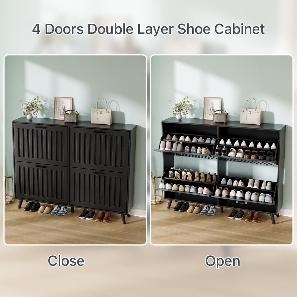 Shoe Storage Cabinet Narrow Shoe Rack Cabinet 4 Flip Drawers