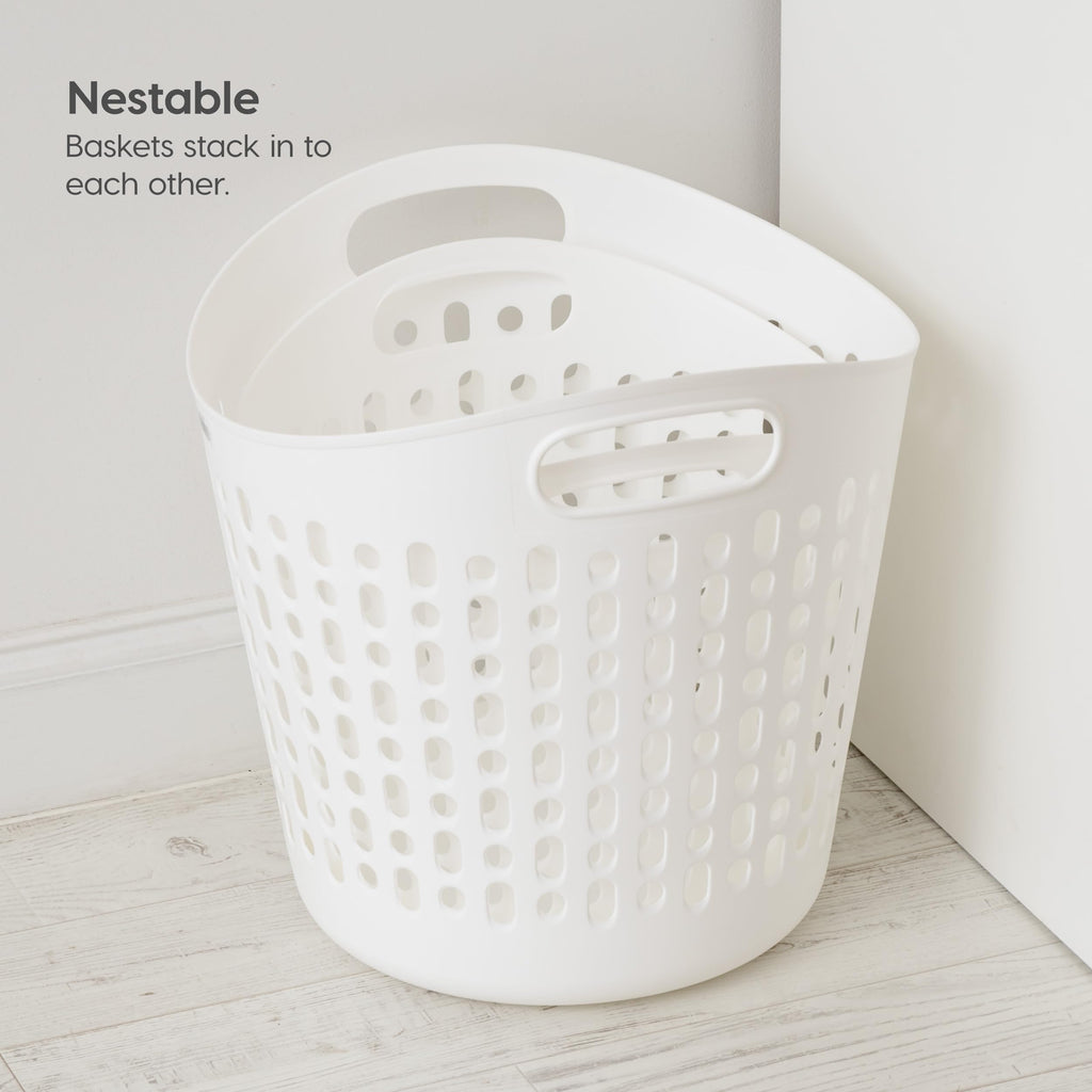 USA Plastic Laundry Hamper, 27L- 3 PK, Flexible, Ventilation, White