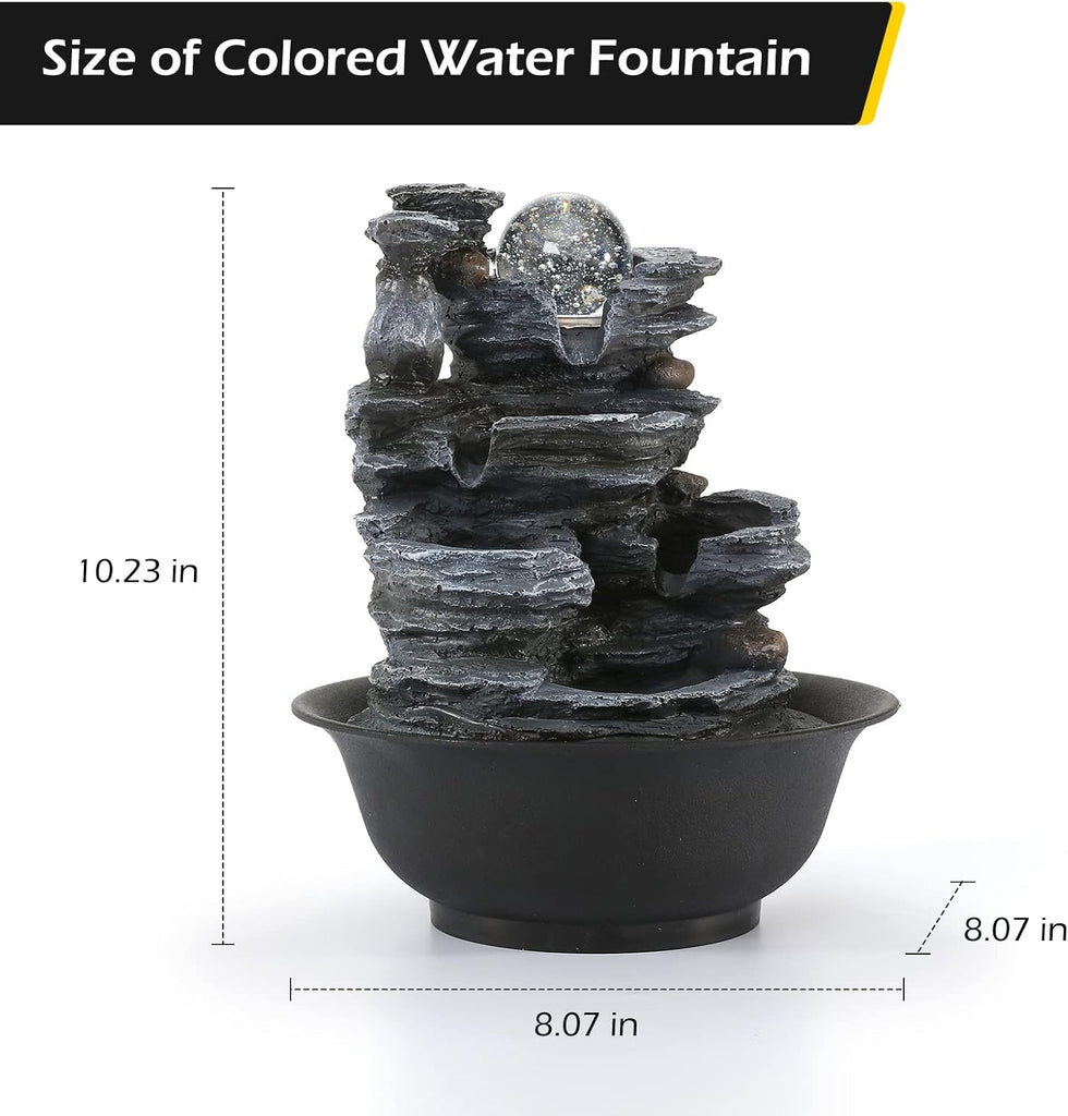 Tabletop Water Fountain Indoor Waterfalls Fountains with Colored LED Light Decorative Feng Shui Tabletop Fountain