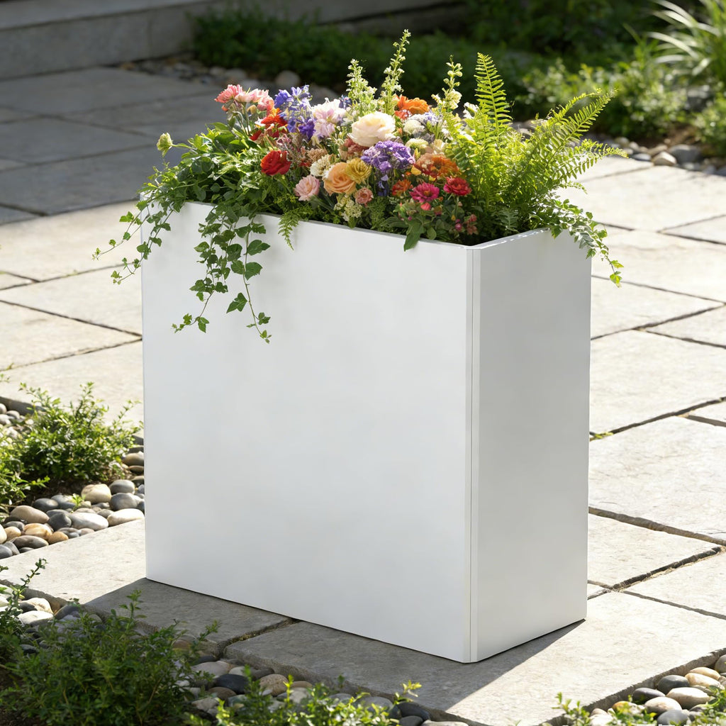Tall Planter -24X12X24inch Planter Box with Removable Insert Shelf, White