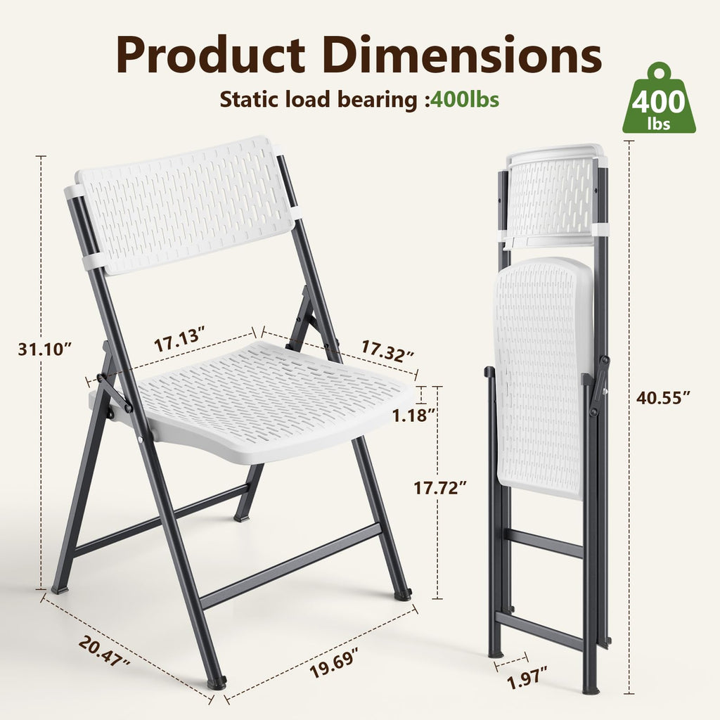 Folding Chairs 8 Pack, White Folding Chairs with Breathable Plastic Mesh Back & Seat, Sturdy Metal Frame Support up